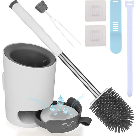 Toilet Brush Antibacterial Silicone Toilet Brush Toilet Brush Broom Brush Set with Hanging Holder Hidden Tweezer Diatom Mud Adhesive Hook Toilet Seat