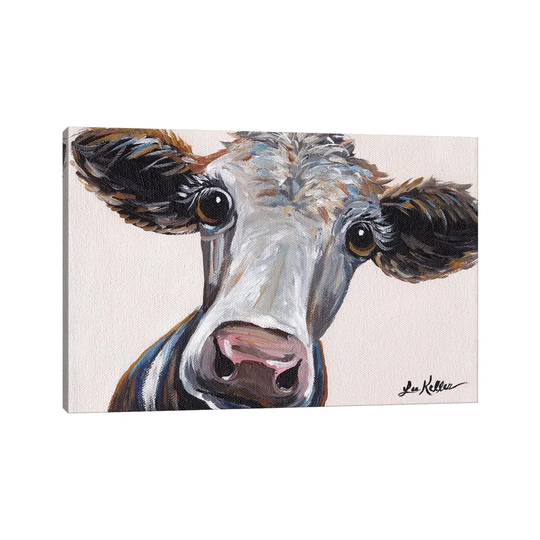 Cora the Cow on Neutral by Hippie Hound Studios - Wrapped Canvas Painting