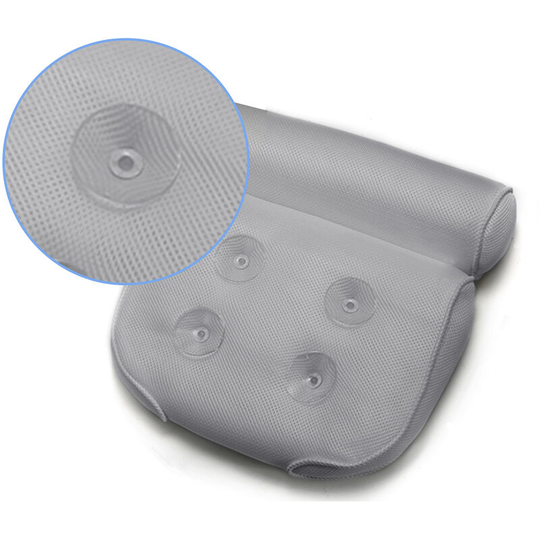Bath Head Neck Rest Bathtub Pillow Non-Slip Mesh Grey
