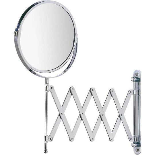 Wall-Mounted Cosmetic Mirror with Telescopic Arm - Rotating, Mirror Surface 16 cm 300% Magnification, Steel, 19 x 38.5 x 50 cm, Chrome
