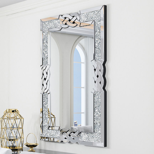 Large Bathroom Mirror Wall Mounted 3D Luxury Silver Wall Mirror Modern Artistic Mirror Hallway Decor, Rectangular 90cm x 60cm - Luvodi