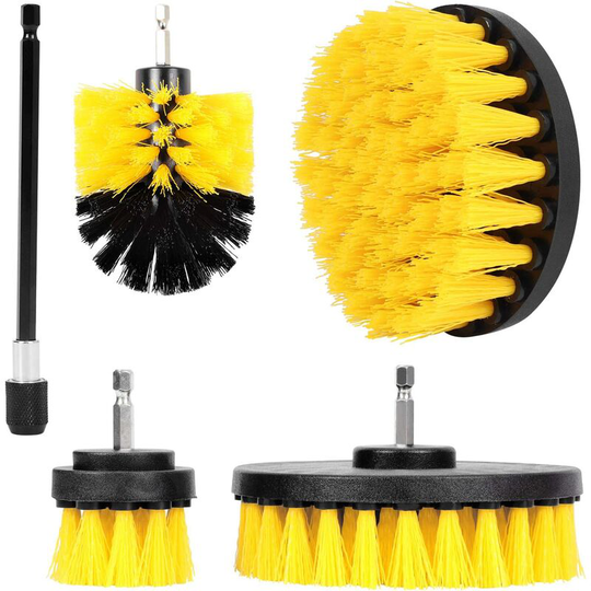 Perlerare - 4 Pieces Drill Cleaning Brush, Brush for Drill Car Tile Carpet Bathtub Kitchen Toilet Yellow