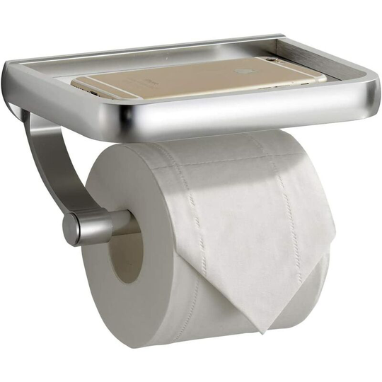 Toilet Paper Holder with Shelf, Anti-Rust Aluminum Toilet Roll Holder with Phone Shelf for All Mobile Phone, Wall Mounted Bathroom Tissue Holder