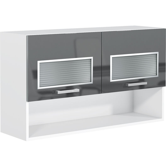 Grey Gloss Kitchen Unit Wall Glass Cabinet Cupboard 1000 100 Display Shelf Luxe - Grey High Gloss
