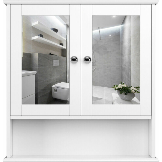 Furchen - Bathroom Cabinets Wall Mounted Mirror Cabinets Storage Cupboard Wall Cabinet White Storage Unit with 2 Doors Adjustable Shelves 56x13x58cm