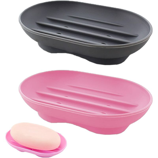 Perlerare - With Drain Soap Dish Silicone Soap Dish Travel Soap Dish Shower Soap Dish Bathroom Kitchen Soap Dish 2 Pieces