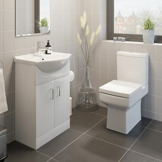 Royan Toilet 550mm Cloakroom Suite Vanity Unit WC Basin Sink White Soft Close - White