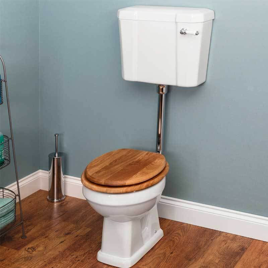 Park Lane Windsor Low Level Toilet with Oak Toilet Seat - White