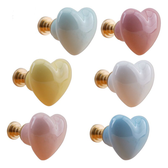 6pcs Brass Ceramic Heart Handle Cabinet tv Cabinet Cupboard Furniture Handle Single Hole Cabinet Handle