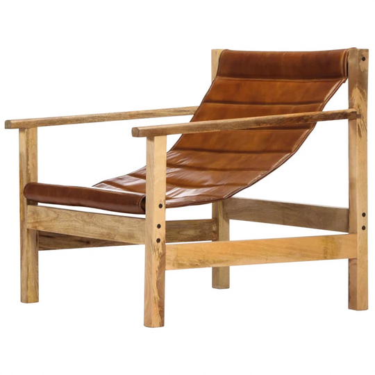 Relaxing Armchair Brown Real Leather