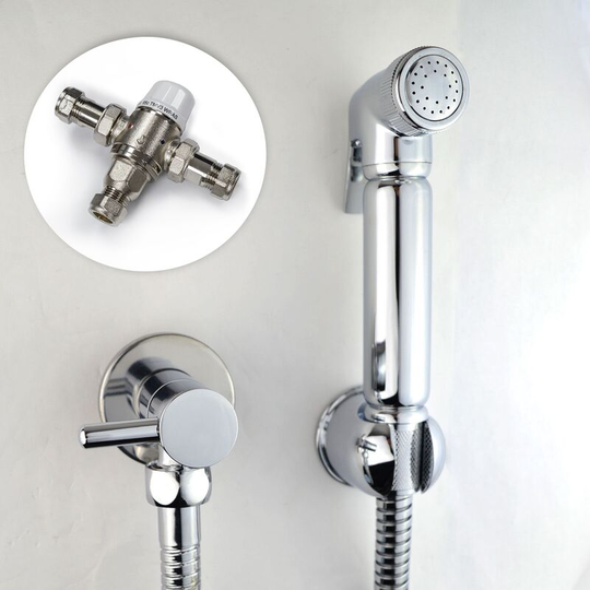 Modern Bathroom Chrome Douche Bidet Spray + Thermostatic Mixing Valve 15mm