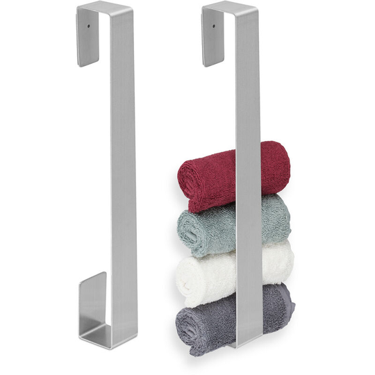 2x Towel Storage Rails for Bathroom, Stainless Steel, 45 cm, No Drilling, Self-Adhesive to the Wall, Silver - Relaxdays