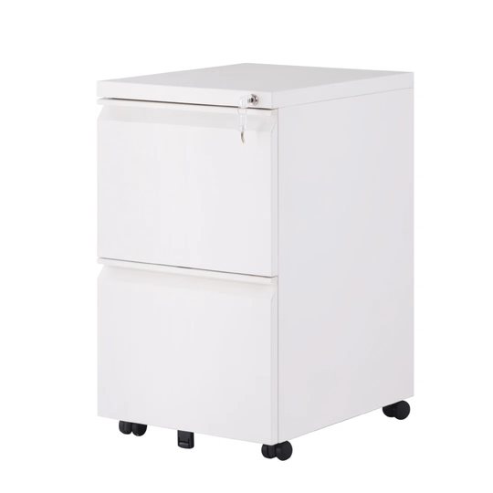 2 Drawers Steel Filing Cabinet With Lock And Handles Matte White