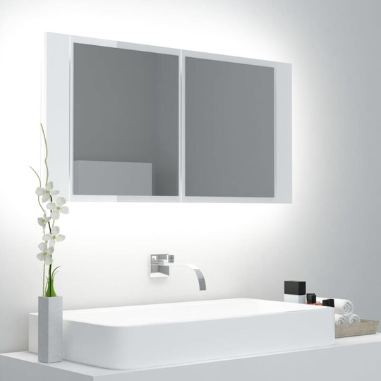 Led Bathroom Mirror Cabinet High Gloss White 90x12x45 cm
