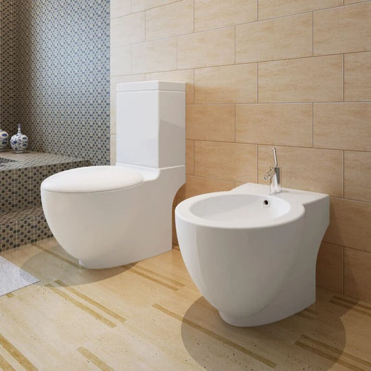 Stand Toilet & Bidet Set White Ceramic - White