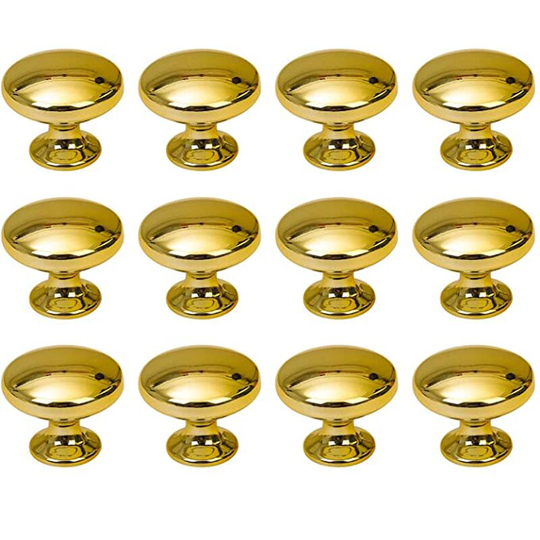 Perlerare - Round Door Knobs Drawer Knobs 30mm Drawer Pulls with Screws for Cabinet Desk Bedside Table Bookcase Furniture 12 Pieces Gold