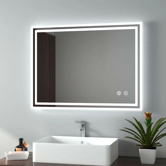 Illuminated Led Bathroom Mirror with Demister Pad, 600x800mm Touch Switch, Bluetooth Speaker, Shaver Socket, Horizontal & Vertical