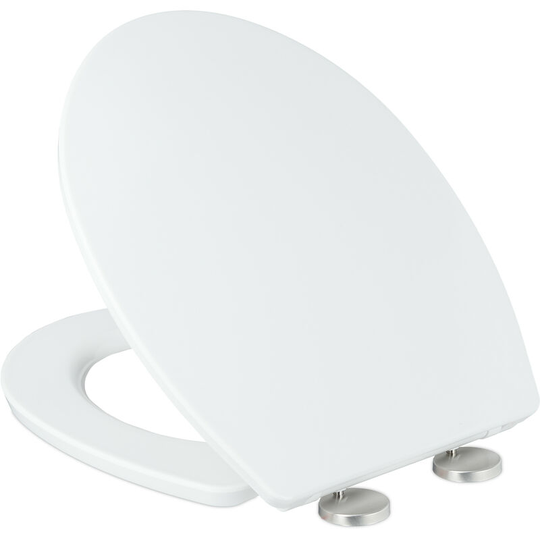 Toilet seat with soft close, 38 x 44 cm, 2-step assembly, quick release loo seat, oval-shaped, white - Relaxdays