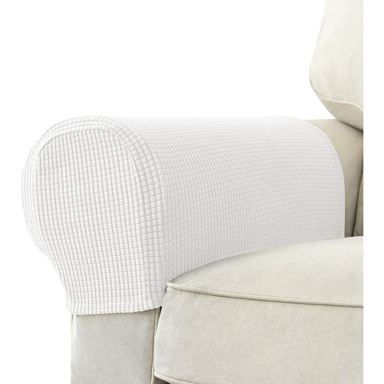 Set of 2 Jacquard Stretch Sofa Armchair Armrest Covers Anti-Slip Furniture Predector Armrest Slipcovers for Sofa Recliner White