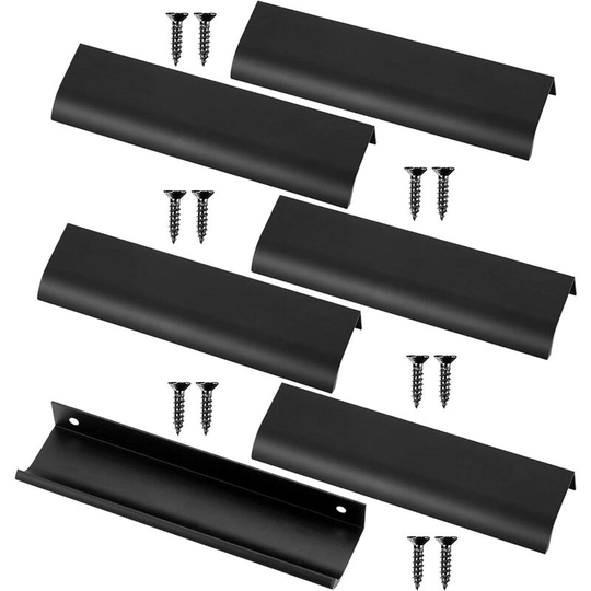 Set of 6 Furniture Handles, Drawer Handle, Kitchen Cabinet Furniture Handles, Concealed Door Handles for Cabinet Door (128 mm, Black)