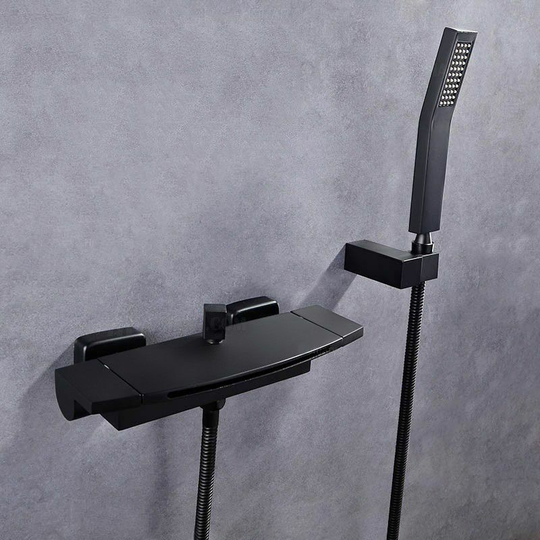Contemporary recessed tub faucet with hand shower Black