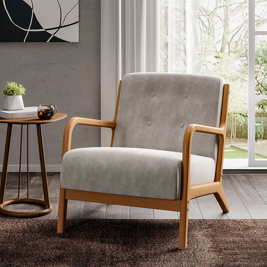 Linen Buttoned Armchair Log Frame - Livingandhome