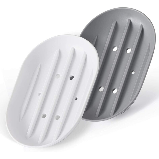 Bathroom Soap Dishes Dish Holder Stand Saver Tray Case for Shower-Silicone Rubber Drainer Dishes for Bar Soap Sponge Scrubber Bathroom Kitchen