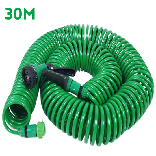Kingso - 98FT 30M Retractable Coil Hose Pipe Expandable Reel Water Spray Nozzle Patio