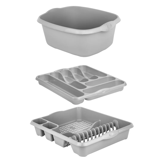 3 Piece Kitchen Set (38cm Rectangular Bowl, Large Cutlery Tray & Large Dish Drainer)