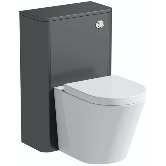 Mode - Carter slate gloss grey back to wall unit and contemporary toilet with soft close seat - Grey
