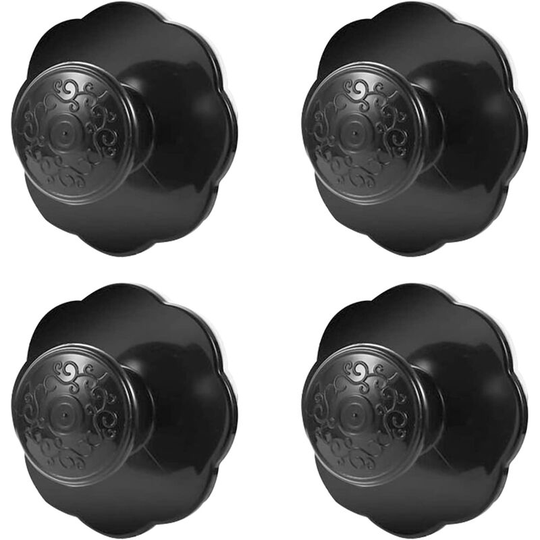 Betterlife 4 Pcs Flower Shaped Self Adhesive Pull Handles for Drawer, Cabinet, Drawer, Cupboard, No Drill, for Kitchen, Bathroom, Mirror (Black)