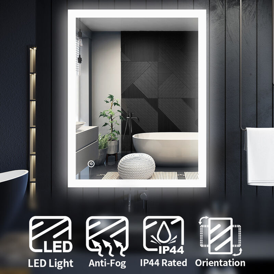 Elegant - 4mm Copper-Free Silver Mirror Horizontal Vertical Bathroom Mirror 900x700mm with Aluminium Alloy Framed and Demister