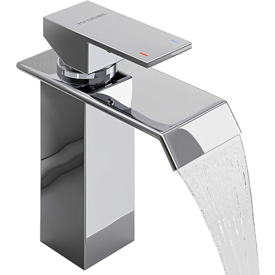 Waterfall Basin Faucet, High Rise Single Handle Waterfall Faucet, Cold and Hot Water Available, Modern Style