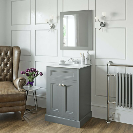 The Bath Co. Chartham slate grey floorstanding vanity unit and white marble basin 600mm with mirror - Grey