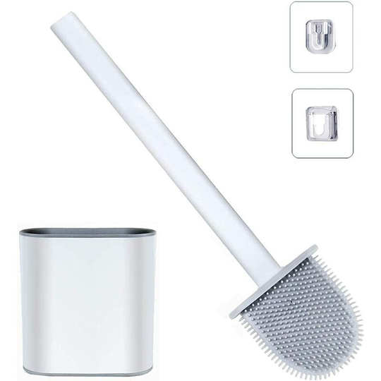 Silicone Toilet Brush and Holders Deep Clean Toilet Brush Toilet Brush with Long Non-Slip Plastic Handle and Flexible Bristles Toilet Brush with