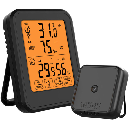 Indoor & Outdoor Hygrometer Thermometer with Orange Backlight lcd Display Max/Min Value Desk Electronic Temperature Humidity Meters for Home