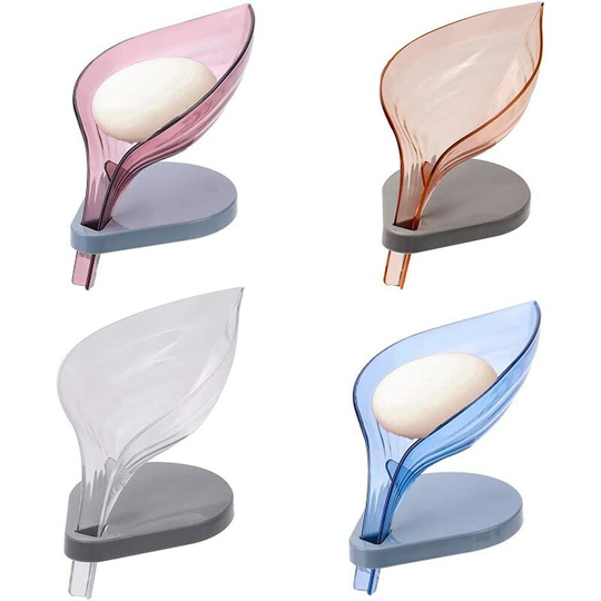 4 leaf-shaped soap dish, drain soap box, for shower, bathroom, kitchen, bathtub