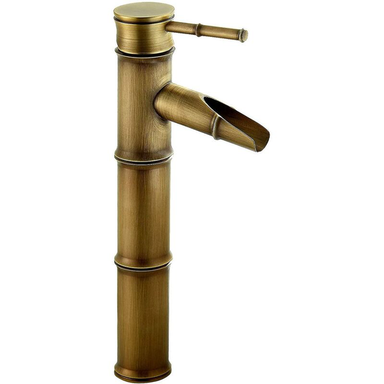 High Bamboo Faucet, Waterfall Basin Mixer Tap Single Handle Basin Faucet, Single Hole Hot and Cold Water Faucet Available, Bronze Bathroom Faucet, 3