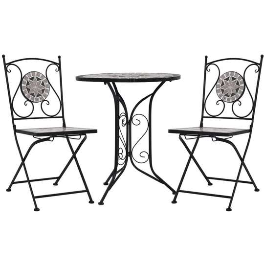 3 Piece Mosaic Bistro Set Ceramic Tile Grey - Grey
