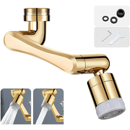 Faucet Extender, 1440° Upgraded Faucet Aerator, Universal Splash Filter 2 Spray Modes Swivel Faucet Aerator for Kitchen Bathroom (Gold)