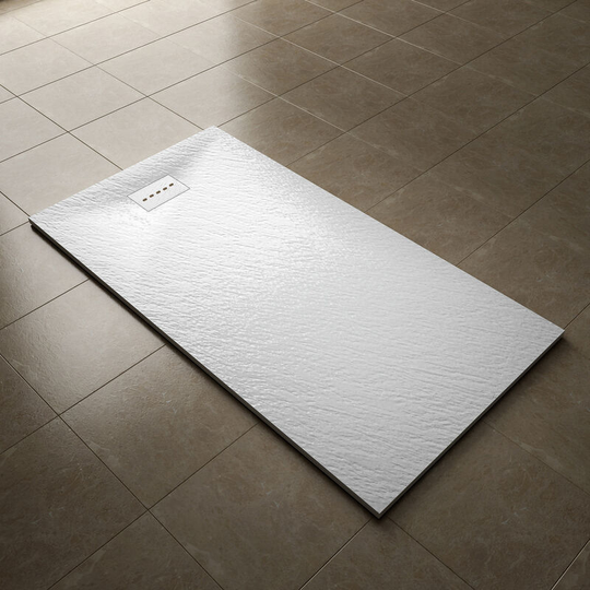 1700x900mm Slip-Resistance Shower Tray White Slate Effect Square Shower Enclosure Base with Waste Trap and Drain Cover - Elegant