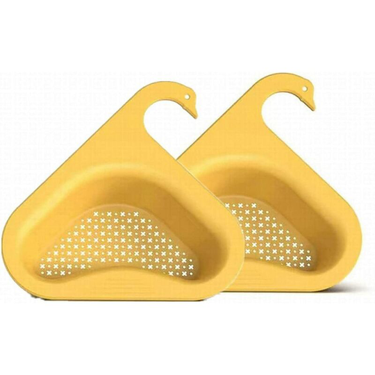 Triangular Sink Shelf, Dish Drainer Basket, Kitchen Sink Drainer, Triangular Sink Corner Shelf (Yellow x 2)