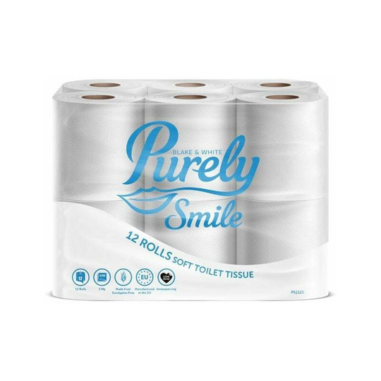 Toilet Roll 3Ply White (Pack 12) PS1125 - White - Purely Smile