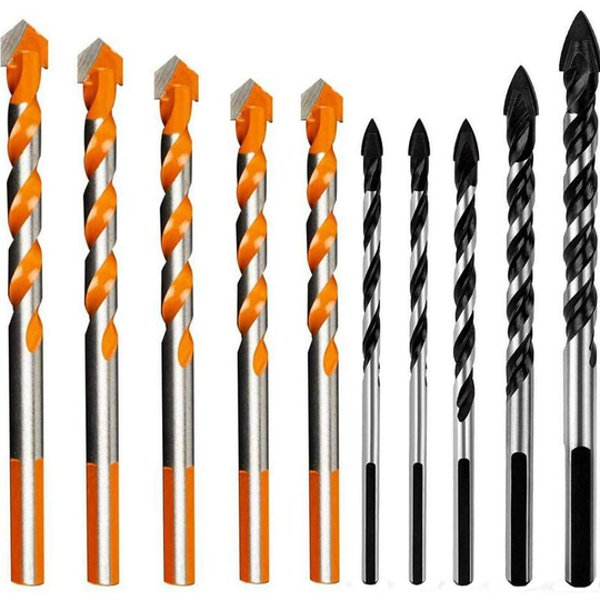 10 Pcs Masonry Drill Bits Tungsten Carbide Tile Drill Bits Professional Drill Bits, For Glass Metal Steel Ceramic Tile Porcelain Cement Brick & Wood
