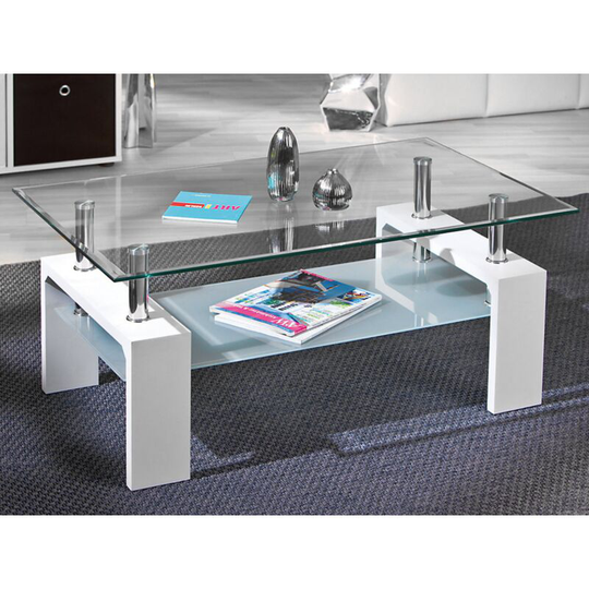 Rectangle Glass Coffee Table With Storage Modern Living Room Furniture Chrome