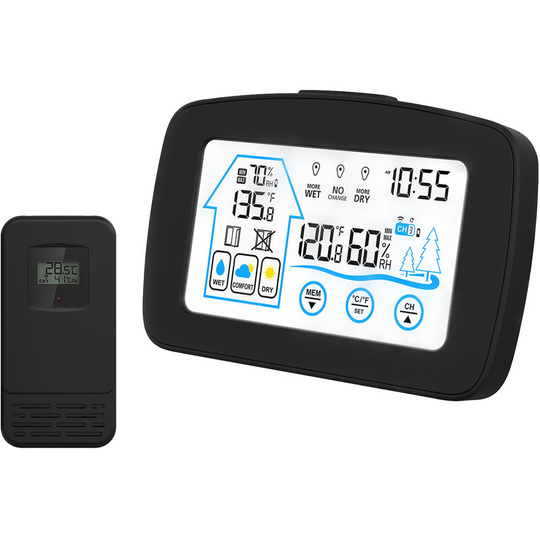 Indoor & Outdoor Hygrometer Thermometer with Time Backlight lcd Display Desk Electronic Temperature Humidity Meters for Home Greenhouse Cellar,Black