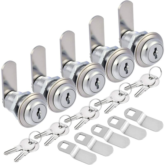 Sunflowergb - 5 Pack Cabinet Cam Locks, 1-1/8 Inch Keyed Alike, Secure Cam Locks for File Drawer, Dresser, Mailbox, rv, Replacement Cylinder, Zinc