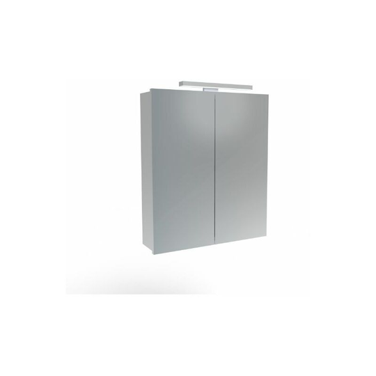 Olympus 2 Door Mirror Cabinet With Led Light - 600mm Wide - Polished Aluminium - OLY060EC - Aluminium - Saneux