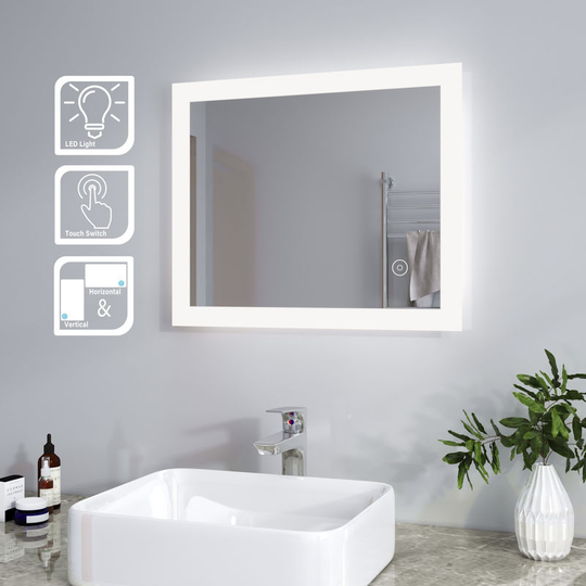 Elegant - Mirror 600 x 500 mm led Illuminated Bathroom Mirror Light Touch Sensor Horizontal Vertical