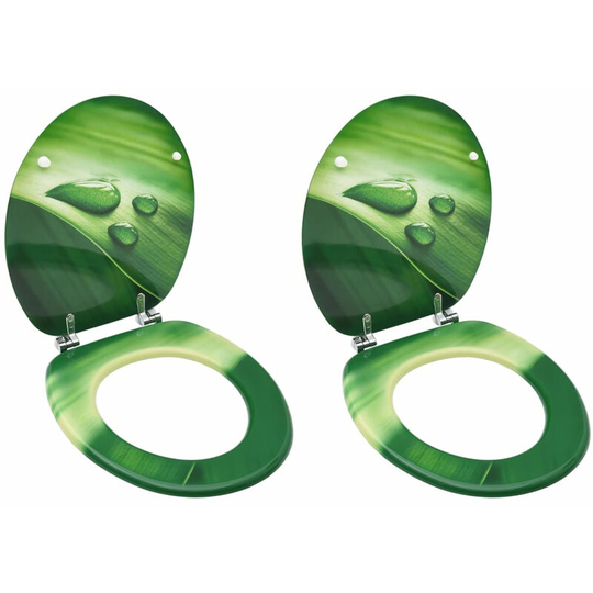 Wc Toilet Seats with Lid 2 pcs mdf Green Water Drop Design